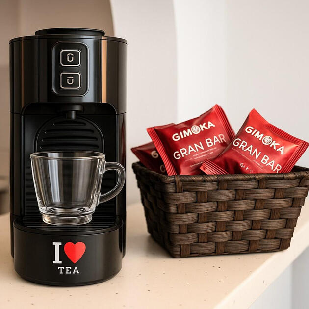 Coffee machine and welcome basket – Apartment Vali Torrevieja Fully equipped kitchen in Apartment Vali with coffee machine, pods and welcome basket for guests in Torrevieja